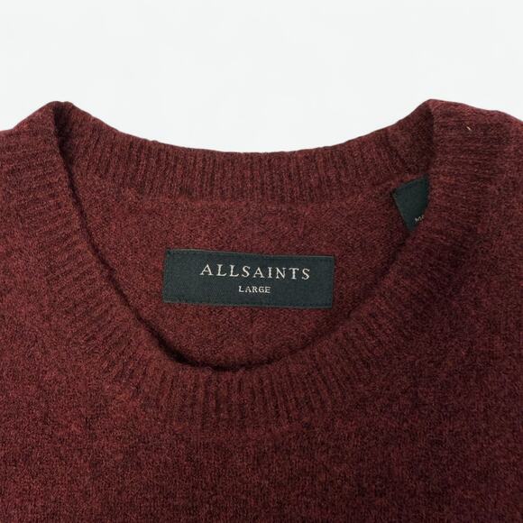 AllSaints Patern Crew Sweater Mens L Burgundy Wool Blend Knit Pullover M047KA - Picture 2 of 9